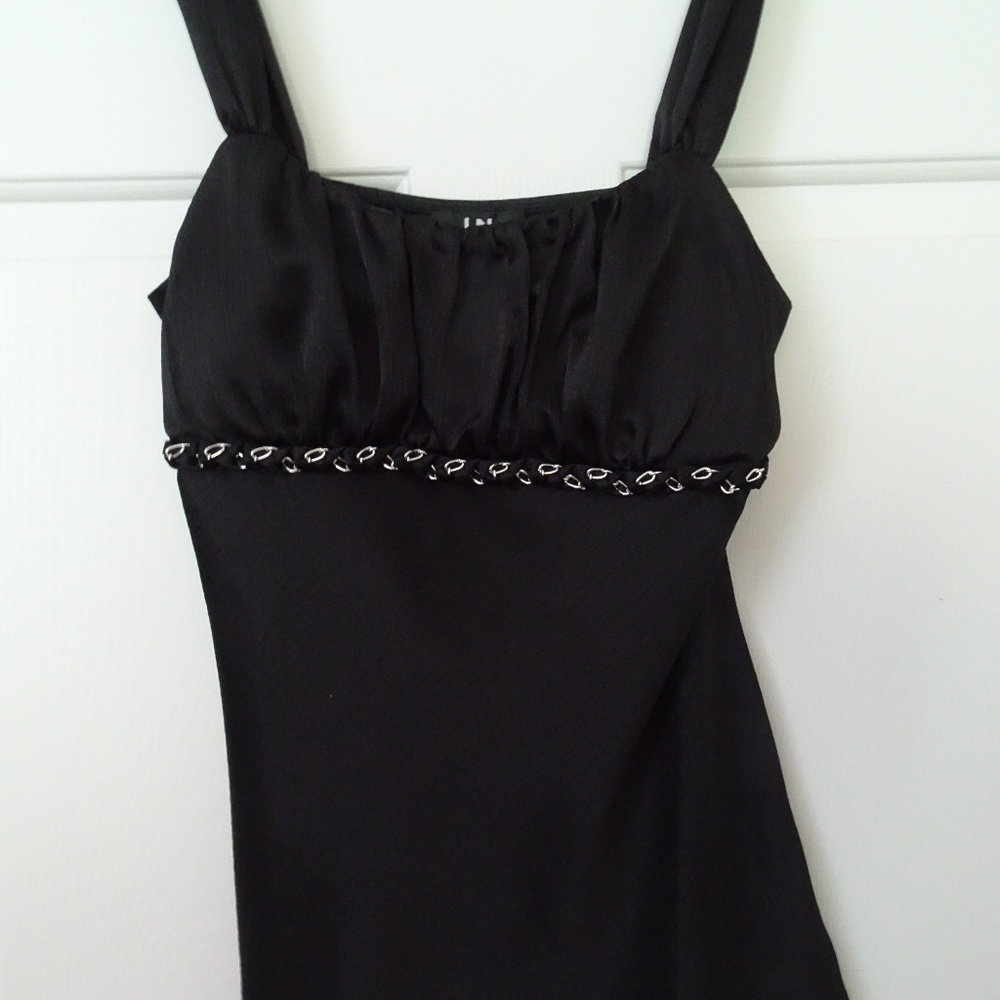 Black Knit Top-Silver Tone Link Trim-Size M-